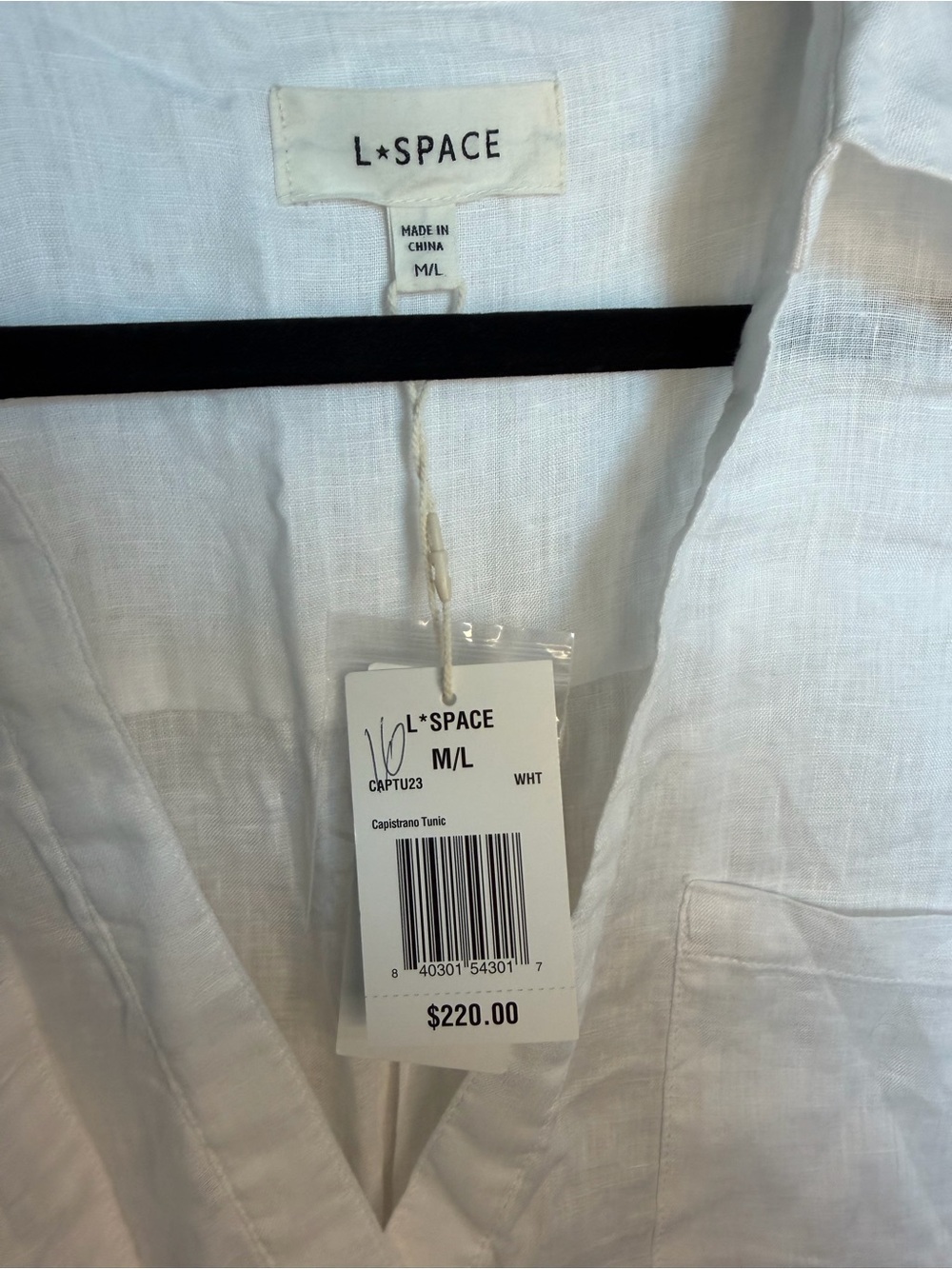 L*Space White Linen V-Neck Capistrano Tunic Cover-Up M/L - Picture 5 of 6